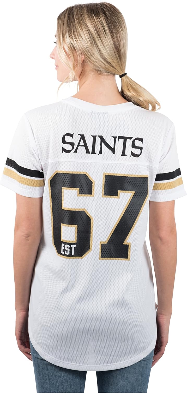 Ultra Game NFL New Orleans Saints Womens Soft Mesh Varsity Stripe T-Shirt|New Orleans Saints - UltraGameShop