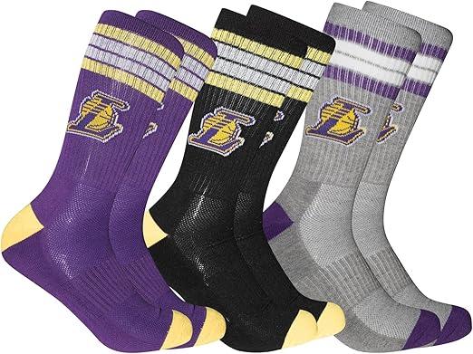 Ultra Game NBA Men's Los Angeles Lakers Athletic Cushioned Secure Fit Team Crew Socks - 3 Pack| Los Angeles Lakers - UltraGameShop