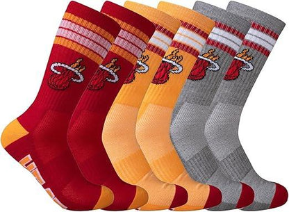 Ultra Game NBA Men's Miami Heat Cushioned Secure Fit Team Crew Socks - 3 Pack| Miami Heat - UltraGameShop