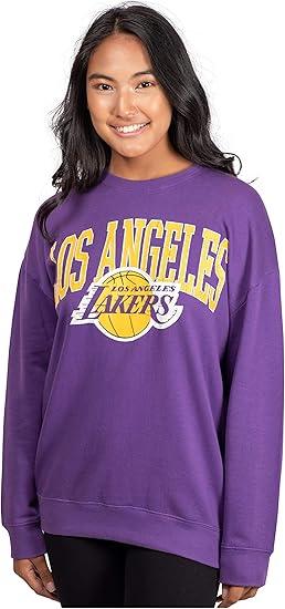 Ultra Game NBA Women's Los Angeles Lakers Extra Soft Fleece Distressed Oversized Pullover Sweatshirt | Los Angeles Lakers - UltraGameShop