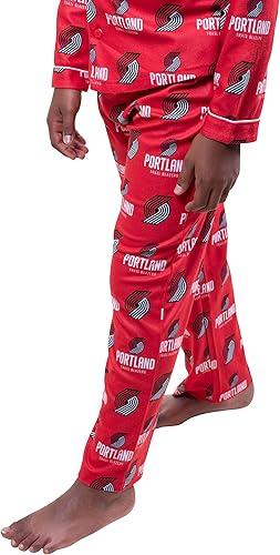 Ultra Game NBA Portland Trail Blazers Boys 2-Piece Loose-fit Button Down Pajamas Set|Portland Trail Blazers - UltraGameShop