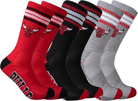Ultra Game NBA Men's Chicago Bulls Athletic Cushioned Secure Fit Team Crew Socks - 3 Pack| Chicago Bulls - UltraGameShop