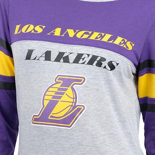 Ultra Game Los Angeles Lakers Women's Standard T Raglan Baseball 3/4 Long Sleeve Tee Shirt|Los Angeles Lakers - UltraGameShop