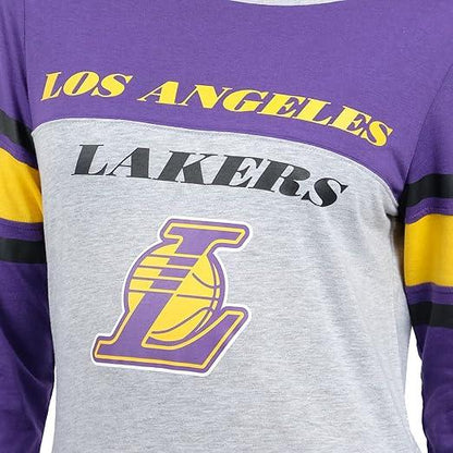 Ultra Game Los Angeles Lakers Women's Standard T Raglan Baseball 3/4 Long Sleeve Tee Shirt|Los Angeles Lakers - UltraGameShop