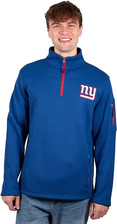 Ultra Game Men's Quarter-Zip Fleece Pullover Sweatshirt with Zipper Pockets New York Giants