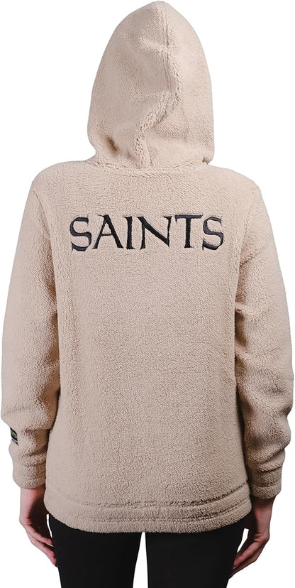 Ultra Game NFL Official Women's Super Soft Sherpa Full Zip Hoodie Sweatshirt Jacket, New Orleans Saints, Sand|New Orleans Saints