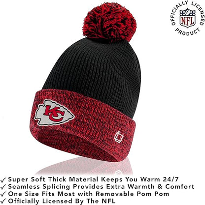 NFL Official Youth Super Soft Two Tone Winter Beanie Knit Hat with Extra Warm Touch Screen Gloves|Kansas City Chiefs