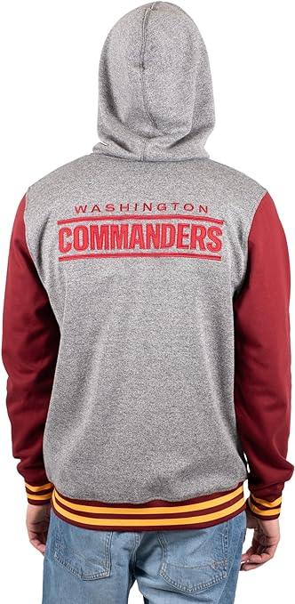 Ultra Game NFL Washington Commanders Mens Full Zip Soft Fleece Letterman Varsity Jacket Hoodie|Washington Commanders - UltraGameShop