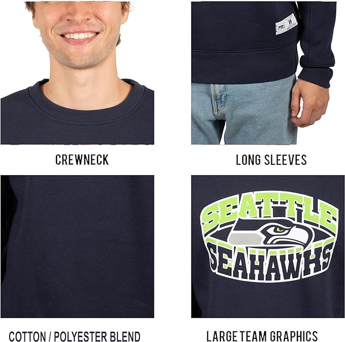 Ultra Game NFL Seattle Seahawks Mens Super Soft Ultimate Crew Neck Sweatshirt|Seattle Seahawks - UltraGameShop