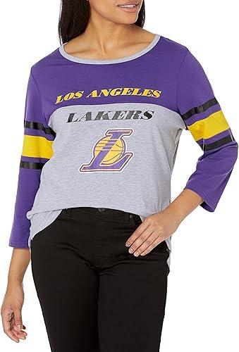 Ultra Game Los Angeles Lakers Women's Standard T Raglan Baseball 3/4 Long Sleeve Tee Shirt|Los Angeles Lakers - UltraGameShop