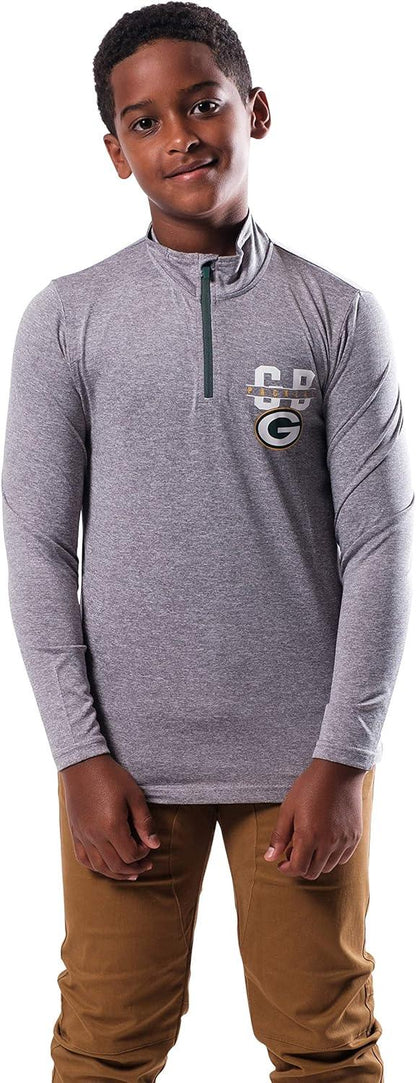 Ultra Game NFL Green Bay Packers Youth Super Soft Quarter Zip Long Sleeve T-Shirt|Green Bay Packers - UltraGameShop