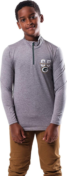 Ultra Game NFL Green Bay Packers Youth Super Soft Quarter Zip Long Sleeve T-Shirt|Green Bay Packers