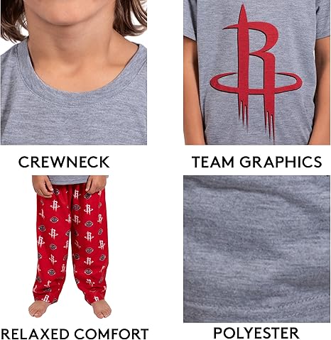 Ultra Game NBA Official Youth 2 Piece T-Shirt & Lounge Pants Pajama Set, Houston Rockets, Boys Sizes|Houston Rockets