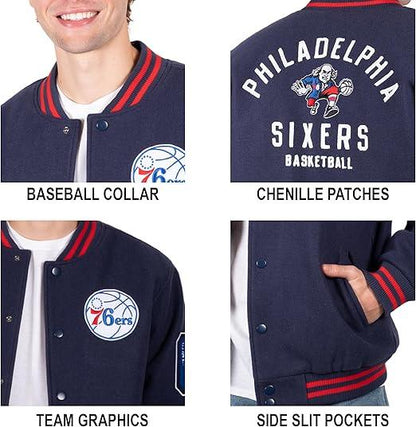 Ultra Game Men's Philadelphia 76ers Game Time Varsity Jacket|Philadelphia 76ers - UltraGameShop