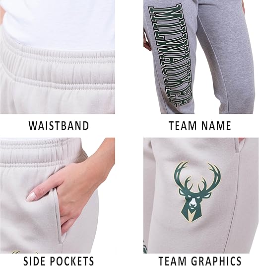 Ultra Game NBA Milwaukee Bucks Women's Super Soft Active Fleece Sweatpants Joggers|Milwaukee Bucks - UltraGameShop