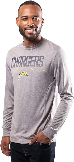 Ultra Game NFL Los Angeles Chargers Mens Active Quick Dry Long Sleeve T-Shirt|Los Angeles Chargers