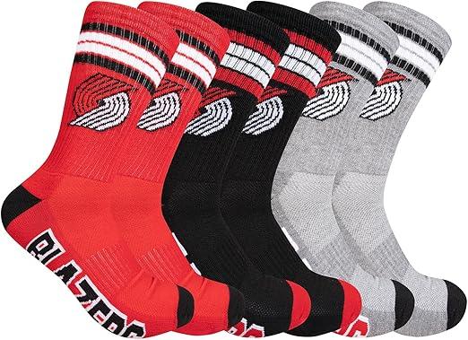 Ultra Game NBA Official Men’s Athletic Cushioned Secure Fit Team Crew Socks - 3 Pack - Unisex, Portland Trail Blazers, Assorted, M6-12|Portland Trail Blazers