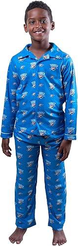 Ultra Game NBA Oklahoma City Thunder Boys 2-Piece Loose-fit Button Down Pajamas Set|Oklahoma City Thunder - UltraGameShop