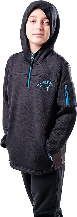 Ultra Game NFL Carolina Panthers Youth Extra Soft Fleece Quarter Zip Pullover Hoodie Sweartshirt|Carolina Panthers - UltraGameShop