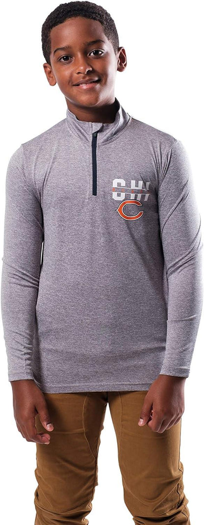 Ultra Game NFL Chicago Bears Youth Super Soft Quarter Zip Long Sleeve T-Shirt|Chicago Bears - UltraGameShop