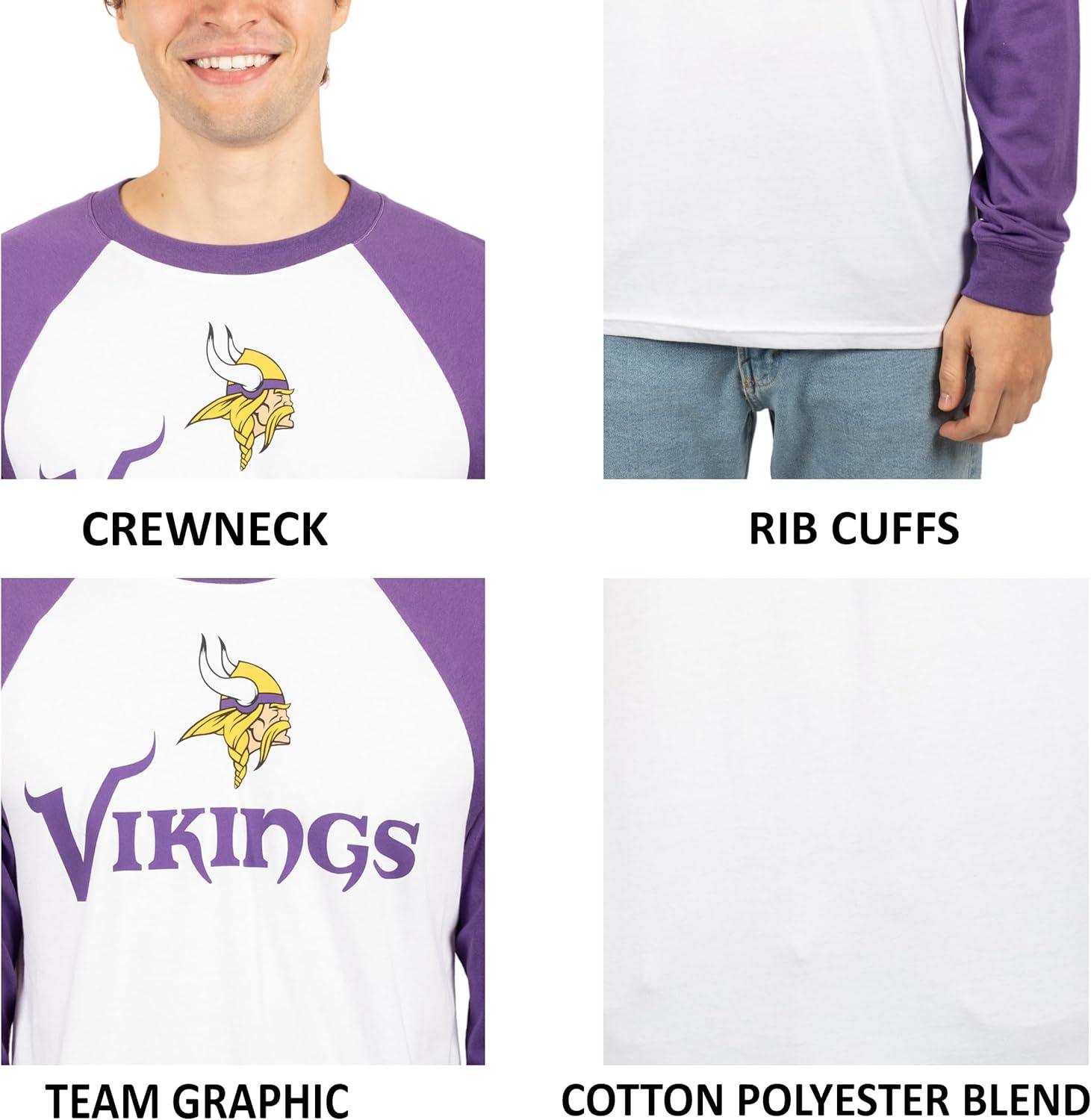 Ultra Game NFL Mens Super Soft Raglan Baseball Long Sleeve T-Shirt| Minnesota Vikings - UltraGameShop