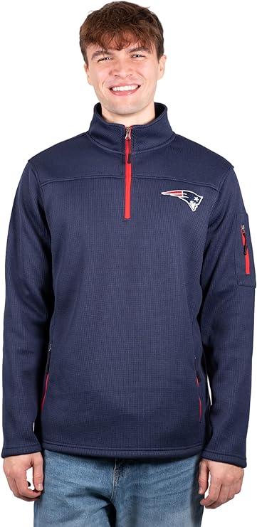 Ultra Game Men's Quarter-Zip Fleece Pullover Sweatshirt with Zipper Pockets New England Patriots - UltraGameShop