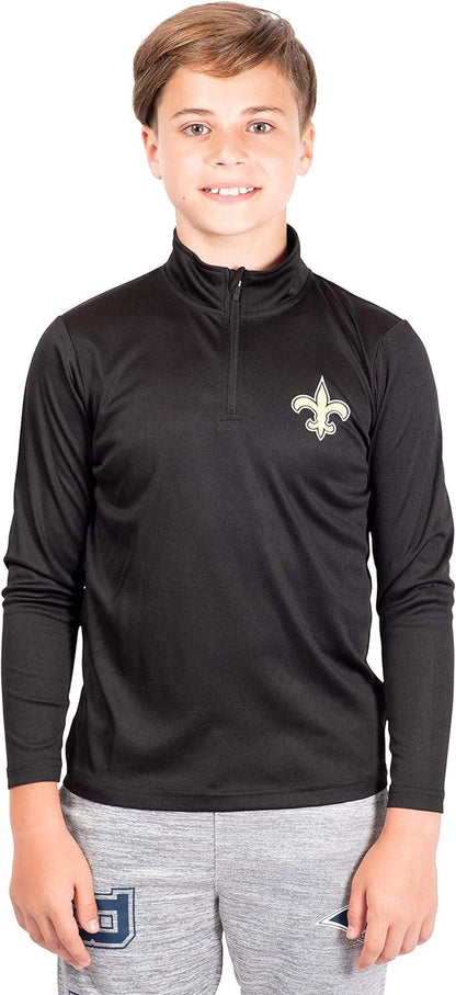 Ultra Game NFL New Orleans Saints Youth Super Soft Quarter Zip Long Sleeve T-Shirt|New Orleans Saints - UltraGameShop