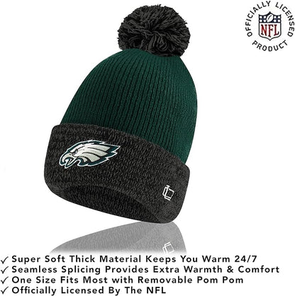 NFL Official Adults Super Soft Two Tone Winter Beanie Knit Hat with Extra Warm Touch Screen Gloves|Philadelphia Eagles