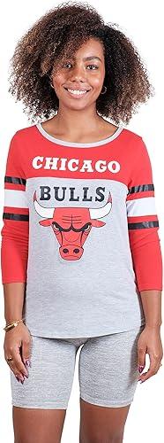 Ultra Game Chicago Bulls Women's Standard T Raglan Baseball 3/4 Long Sleeve Tee Shirt|Chicago Bulls - UltraGameShop