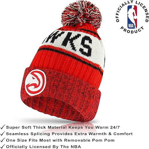 Ultra Game NBA Official Men's Super Soft Winter Beanie Knit Hat With Extra Warm Touch Screen Gloves - Unisex, Atlanta Hawks, Team Color, 1SIZE|Atlanta Hawks