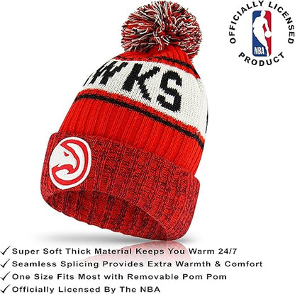 Ultra Game NBA Official Men's Super Soft Winter Beanie Knit Hat With Extra Warm Touch Screen Gloves - Unisex, Atlanta Hawks, Team Color, 1SIZE|Atlanta Hawks