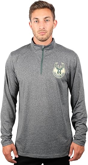 Ultra Game NBA Milwaukee Bucks Men's Quarter Zip Long Sleeve Pullover T-Shirt|Milwaukee Bucks - UltraGameShop