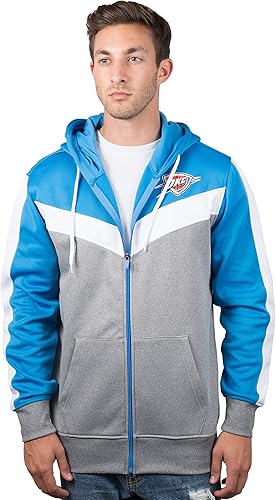 Ultra Game NBA Oklahoma City Thunder Men's Contrast Back Cut Full Zip Hoodie Sweatshirt|Oklahoma City Thunder - UltraGameShop