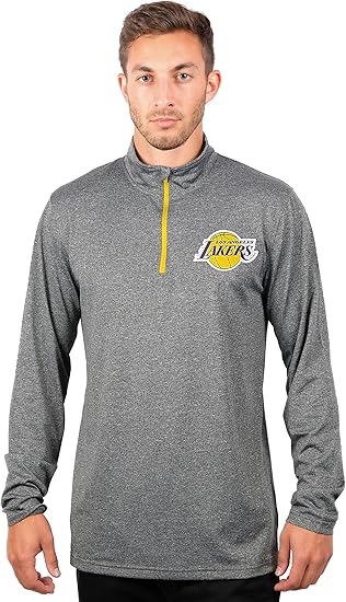 Ultra Game NBA Los Angeles Lakers Men's Quarter Zip Long Sleeve Pullover T-Shirt|Los Angeles Lakers - UltraGameShop