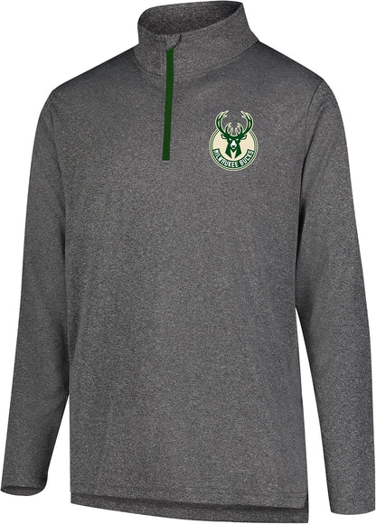 Ultra Game NBA Official Men‚Äôs Quarter Zip Long Sleeve Pullover T-Shirt - Unisex Milwaukee Bucks|Milwaukee Bucks
