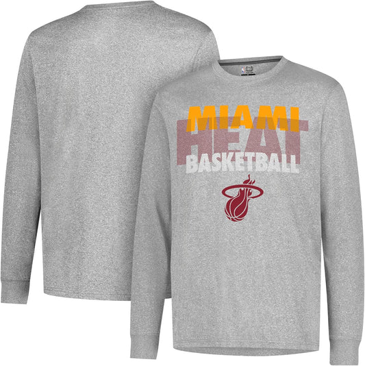 Ultra Game NBA Official Men‚Äôs Super Soft Supreme Long Sleeve T-Shirt - Unisex, Miami Heat, Heather Gray|Miami Heat