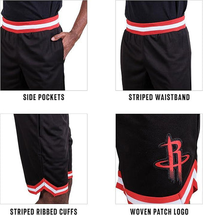 Ultra Game NBA Official Men’s Active Knit Basketball Training Shorts - Unisex, Houston Rockets, Black|Houston Rockets