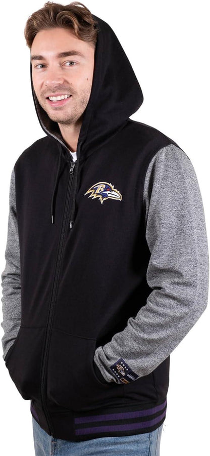 Ultra Game NFL Official Adults Ultimate Full Zip Varsity Hoodie Sweatshirt Jacket - Unisex, Baltimore Ravens, Team Color|Baltimore Ravens