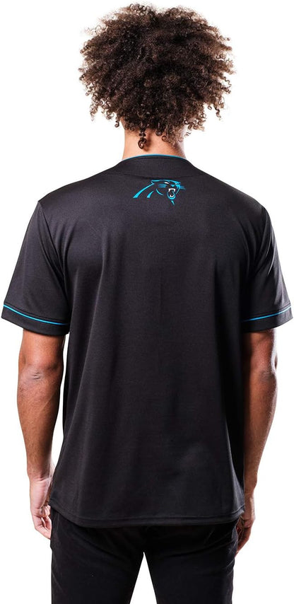 Ultra Game NFL Official Adults Game Day Button Down Baseball Mesh Jersey Shirt - Unisex, Carolina Panthers, Team Color|Carolina Panthers