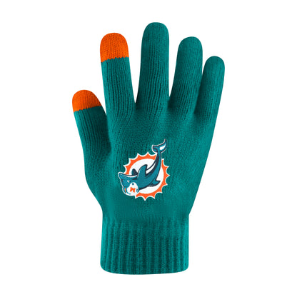 NFL Official Adults Super Soft Winter Beanie Knit Hat with Extra Warm Touch Screen Gloves|Miami Dolphins