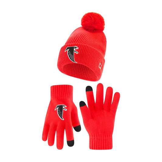 Ultra Game NFL Official Adults Super Soft Winter Beanie Knit Hat with Extra Warm Touch Screen Gloves, Atlanta Falcons, Team Color, 1SIZE|Atlanta Falcons