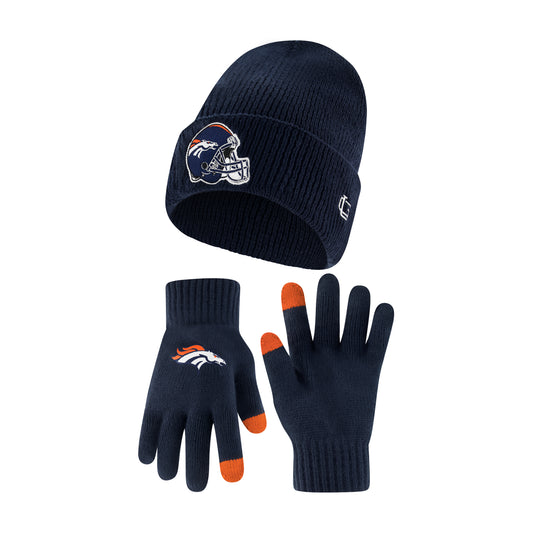 Ultra Game NFL Official Adults Super Soft Heritage Logo Winter Beanie Knit Hat with Extra Warm Touch Screen Gloves, Denver Broncos, Team Color, One Size|Denver Broncos