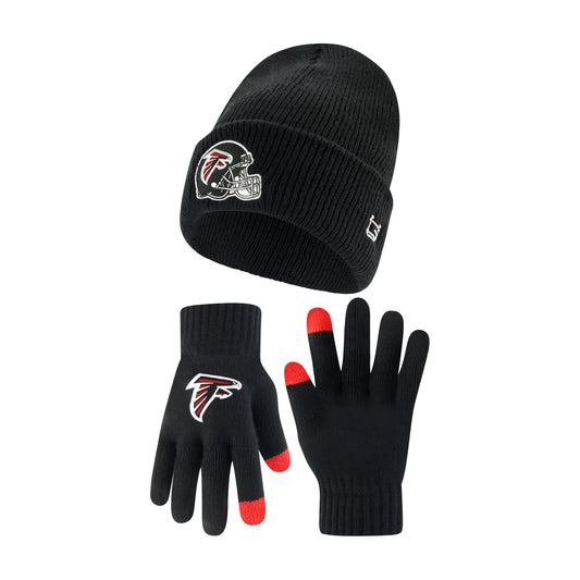 Ultra Game NFL Official Adults Super Soft Heritage Logo Winter Beanie Knit Hat with Extra Warm Touch Screen Gloves, Atlanta Falcons, Team Color, One Size|Atlanta Falcons