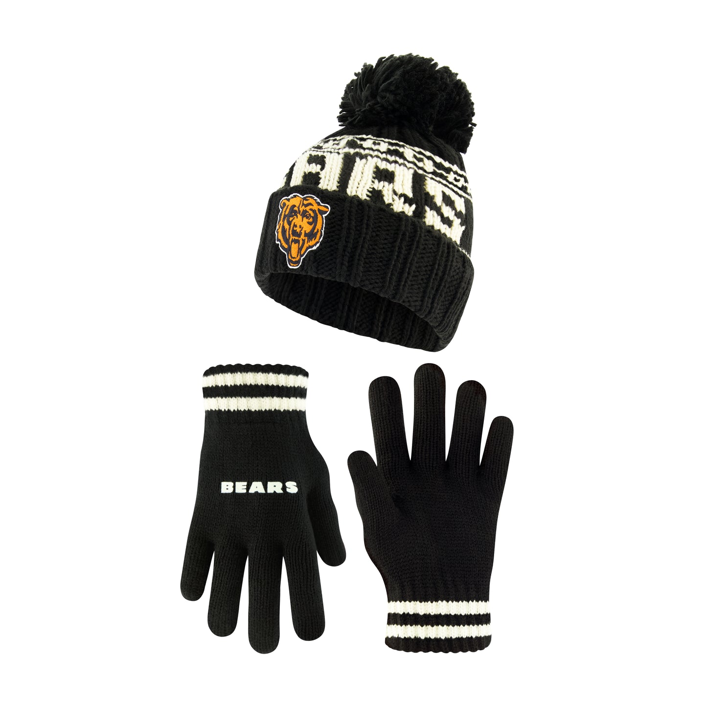 Ultra Game NFL Official Youth Super Soft Cable Knit Winter Beanie Knit Hat with Extra Warm Touch Screen Gloves, Chicago Bears, Black, One Size|Chicago Bears