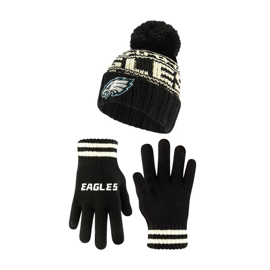 Ultra Game NFL Official Youth Super Soft Cable Knit Winter Beanie Knit Hat with Extra Warm Touch Screen Gloves, Philadelphia Eagles, Black, One Size|Philadelphia Eagles