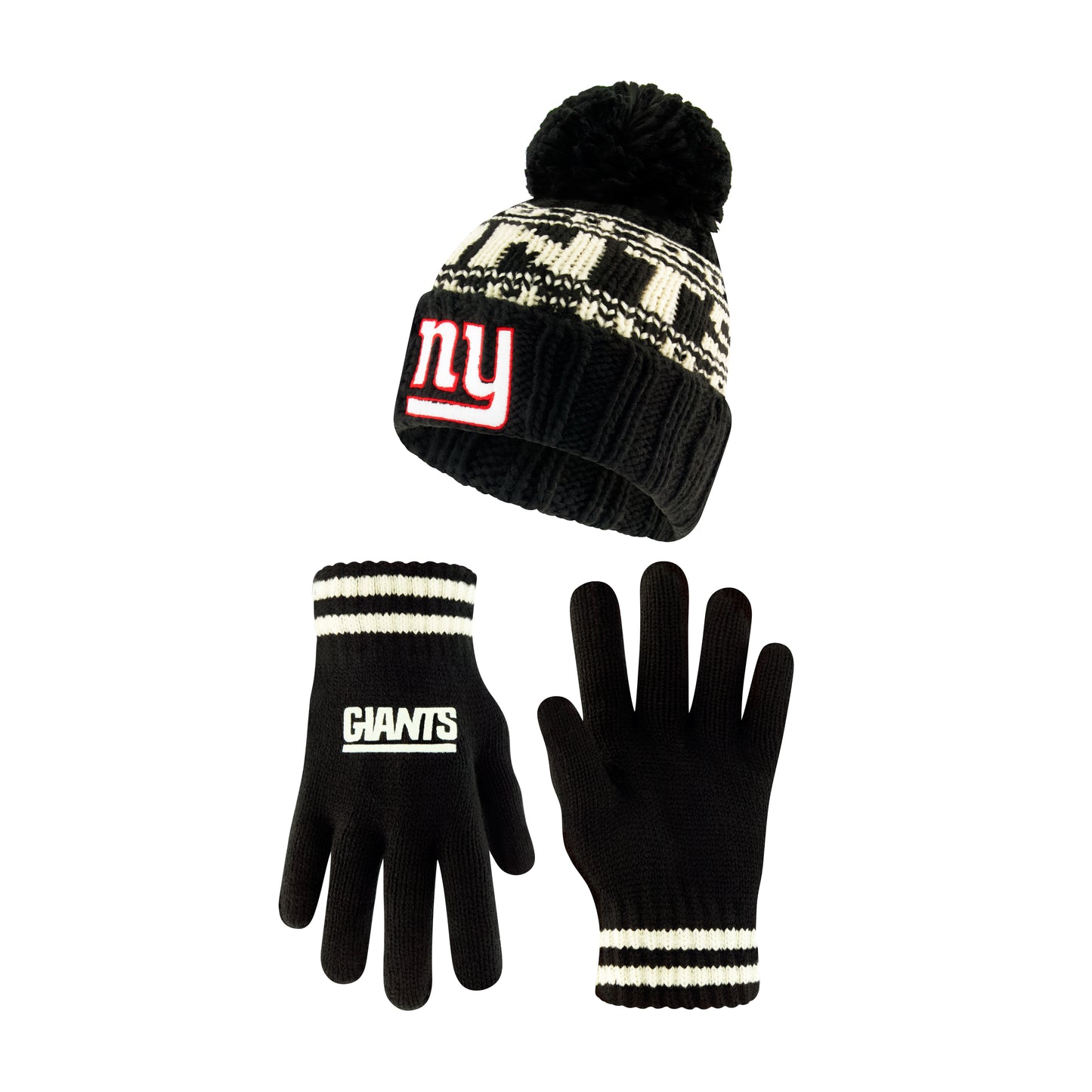 Ultra Game NFL Official Youth Super Soft Cable Knit Winter Beanie Knit Hat with Extra Warm Touch Screen Gloves, New York Giants, Black, One Size|New York Giants