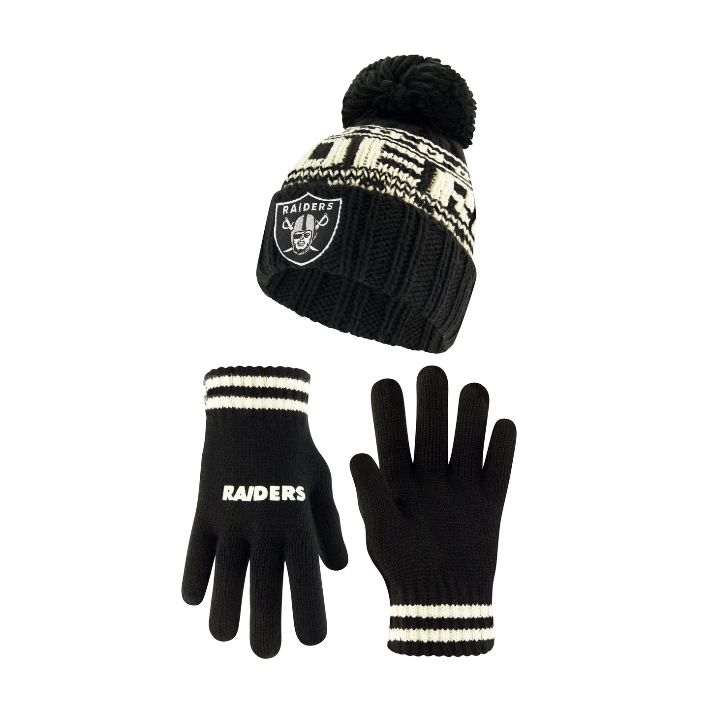 Ultra Game NFL Official Youth Super Soft Cable Knit Winter Beanie Knit Hat with Extra Warm Touch Screen Gloves, Las Vegas Raiders, Black, One Size|Las Vegas Raiders