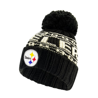 Ultra Game NFL Official Youth Super Soft Cable Knit Winter Beanie Knit Hat with Extra Warm Touch Screen Gloves, Pittsburgh Steelers, Black, One Size|Pittsburgh Steelers