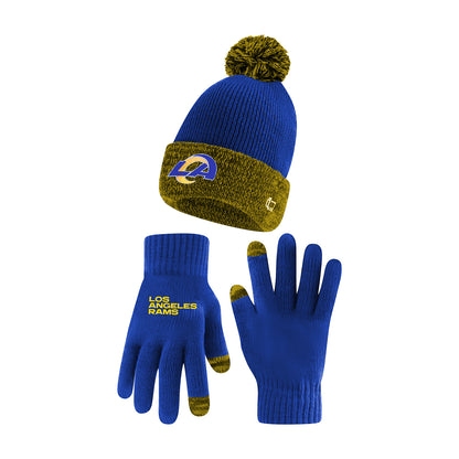 Ultra Game NFL Official Youth Super Soft Two Tone Winter Beanie Knit Hat with Extra Warm Touch Screen Gloves, Los Angeles Rams, Team Color, One Size|Los Angeles Rams