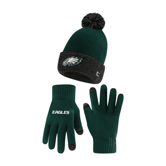 Ultra Game NFL Official Youth Super Soft Two Tone Winter Beanie Knit Hat with Extra Warm Touch Screen Gloves, Philadelphia Eagles, Team Color, One Size|Philadelphia Eagles